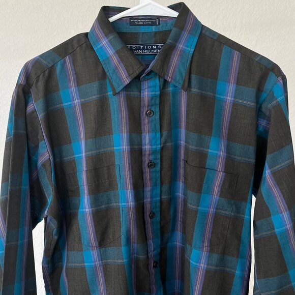 Van Heusen Editions Plaid Long Sleeve Button Up Shirt Flat Hem Medium - Picture 1 of 9